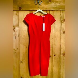 Closet Red Flutter Sleeve Sheath Midi Dress